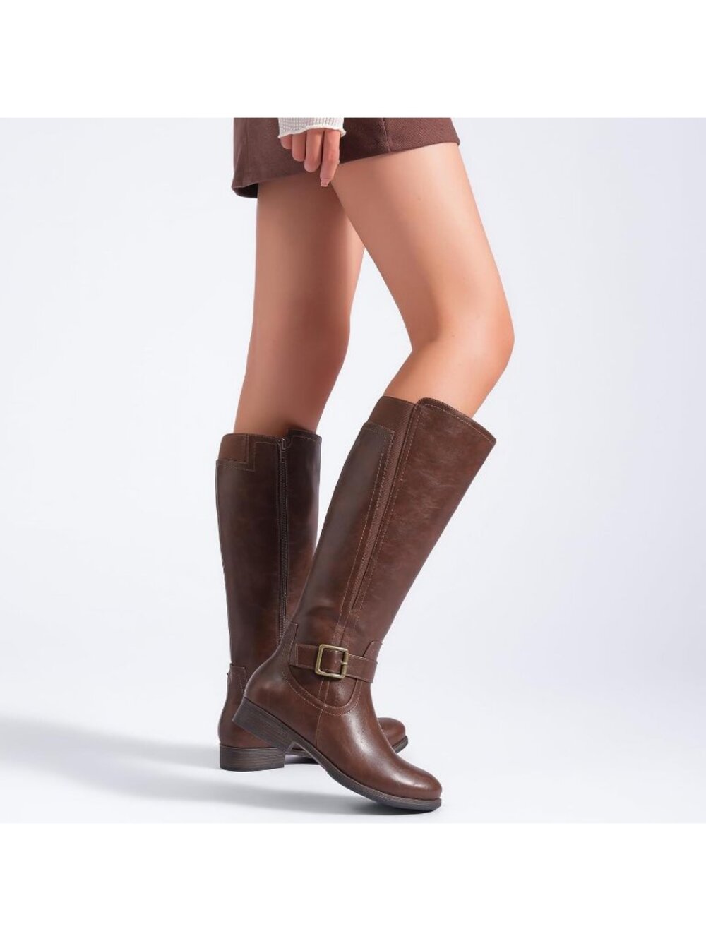 Women's Brown Leather Rubber Slouchy Knee High Comfortable Stylish Tall Boots - Picture 6 of 6